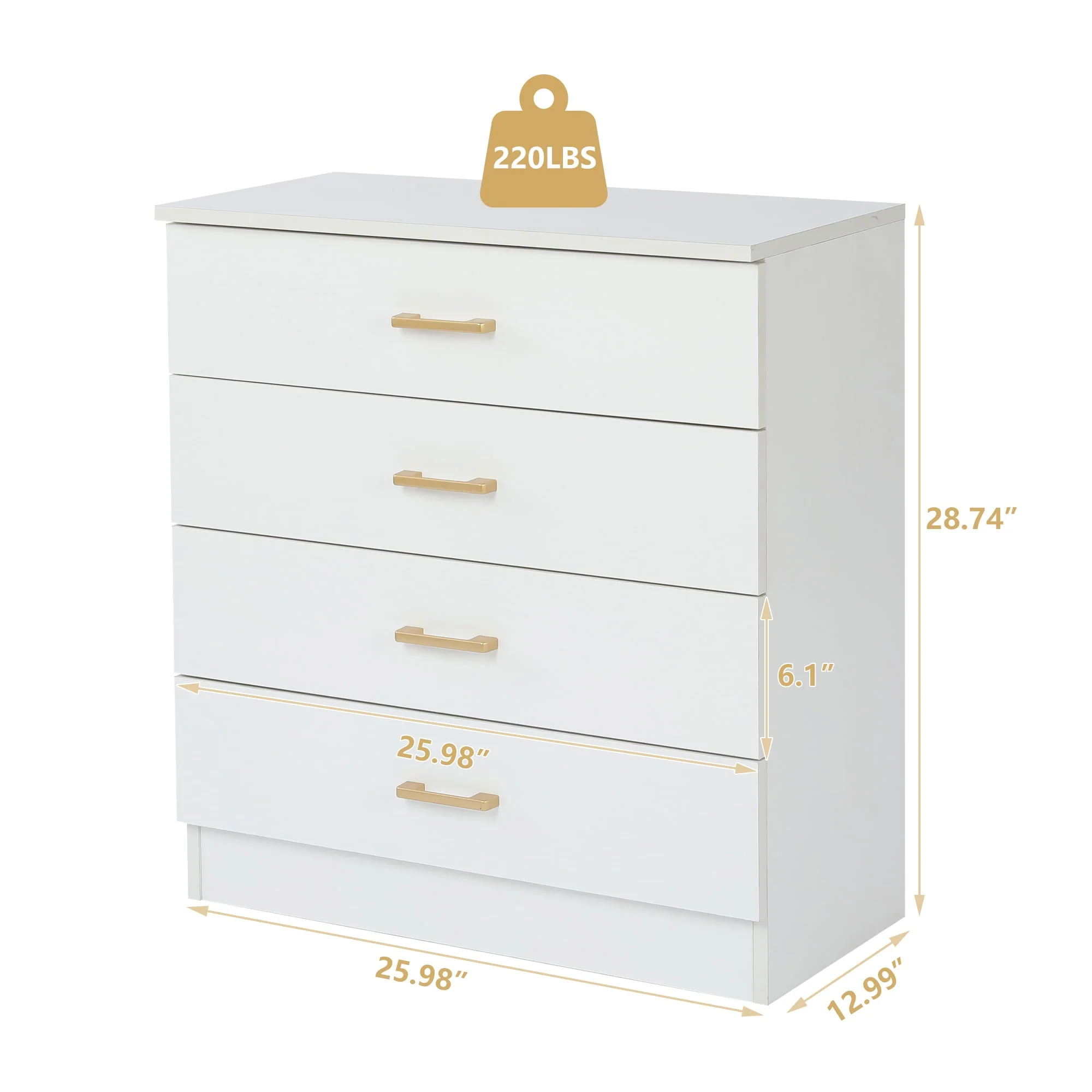 SESSLIFE Dresser for Bedroom, Wood 4 Drawer Dresser Storage Drawer, White Living Room Hallway Closets Drawer Chest, TE3079