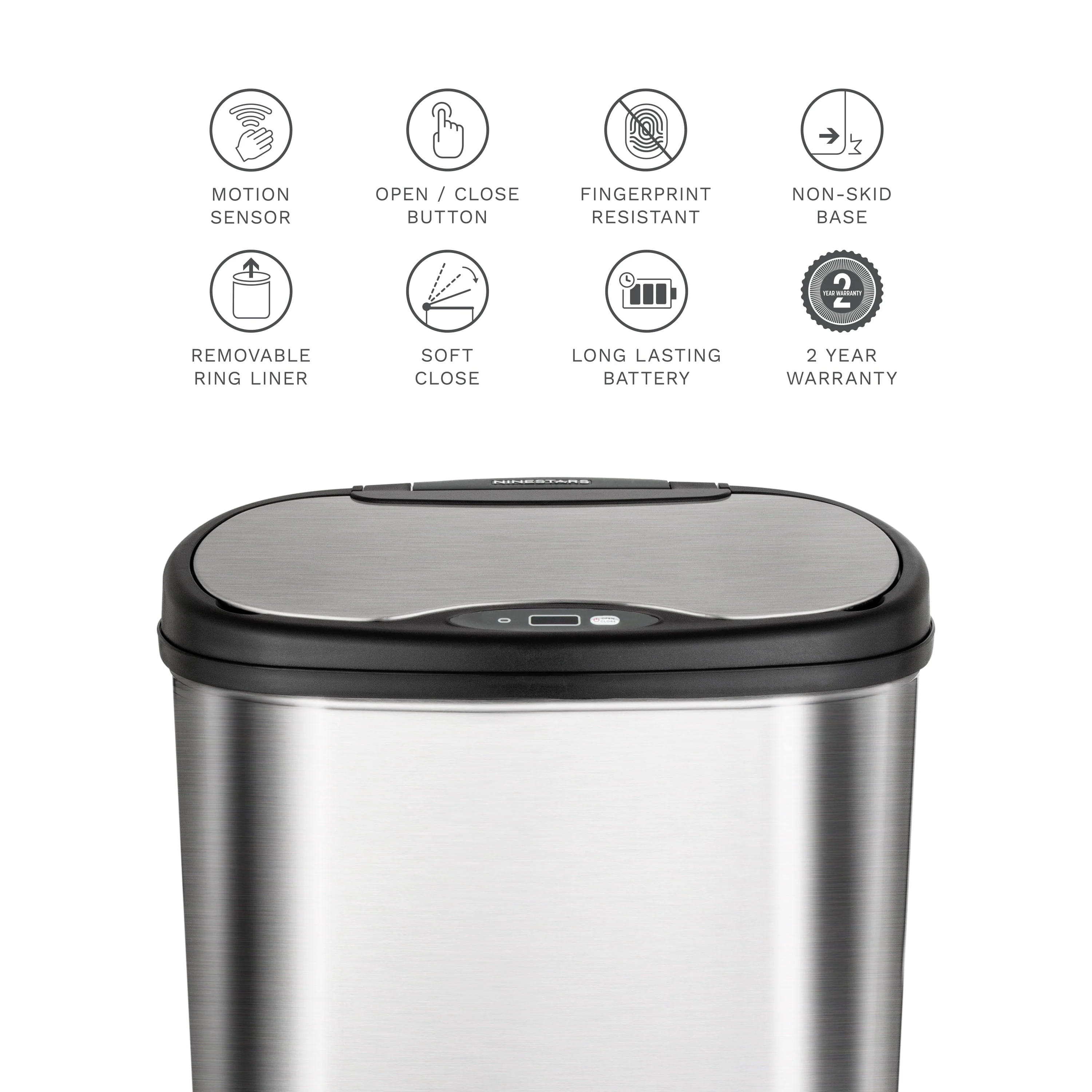 Nine Stars 13.2 Gallon Trash Can, Motion Sensor Kitchen Trash Can, Stainless Steel