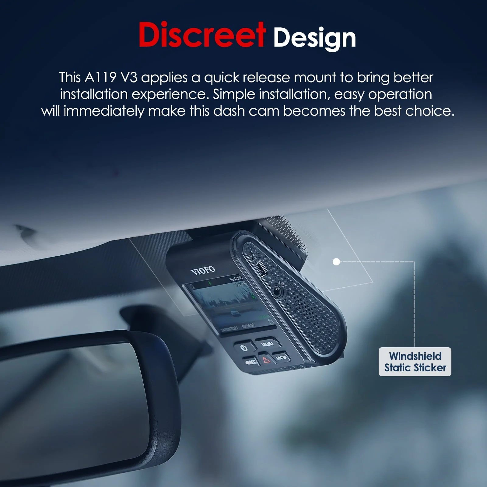 VIOFO 2K Dash Cam 2560x1440P Quad HD+ Car Dash Camera, Ultra Clear Night Vision, GPS Included, Buffered Parking Mode, True HDR, A119 V3