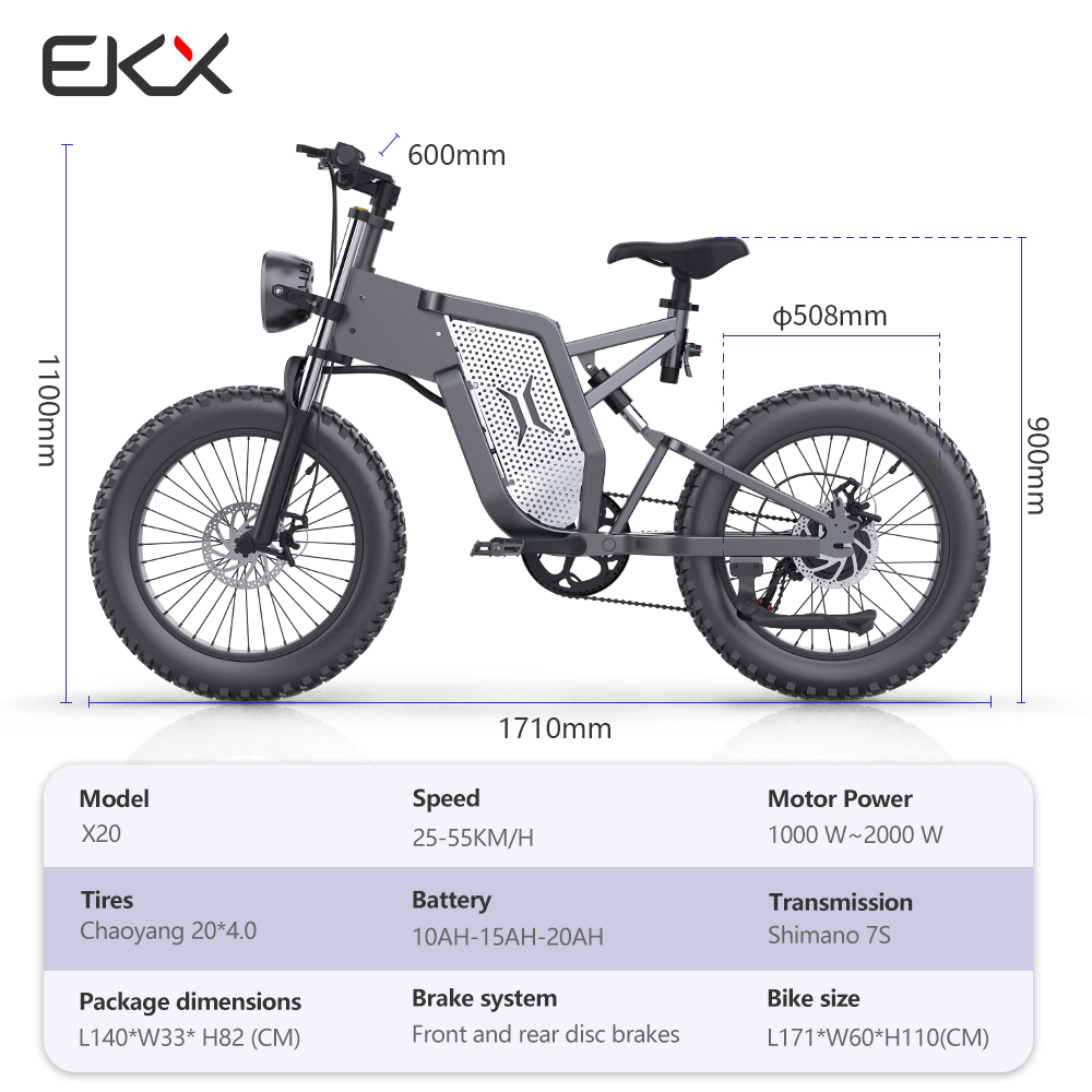 EKXBIKE X20 2000W 48V 35Ah Removable Battery Mountain Bike，MTB Electric Bike for Adults 20