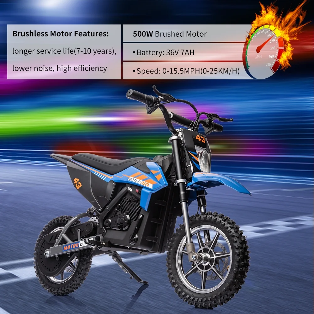 COZONY 36V Kids Electric Dirt Bike,15.5MPH Kids Electric Motorcycle W/ 350W Brushless Motor��LED lights, Air-Filled Tires, Leather Seat,Disc Brake,Max Load 175 Lbs,for Kids Ages 14+ Teenagers, Black