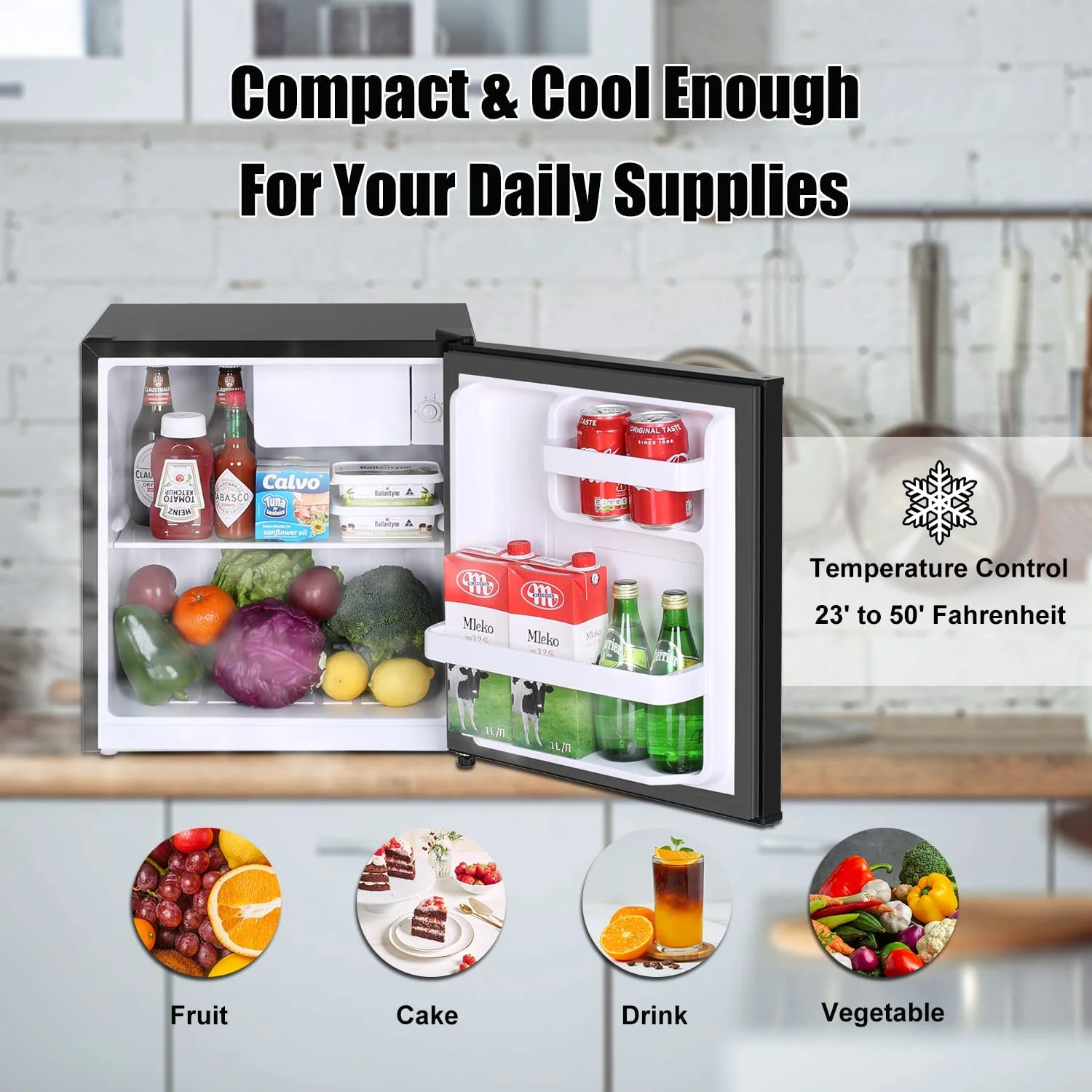 Frestec 1.6 Cu.Ft Mini Fridge with Freezer, Compact Refrigerator, Energy Efficient for Office, Apartment, Dorm, Bedroom