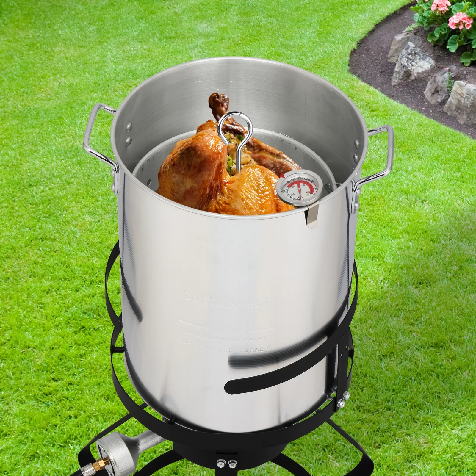 Qiushi 30QT Turkey Fryer Kit with 10QT Fish Pot, 54,000 BTU Outdoor Propane Gas Fryer Cooker, Includes Aluminum Pots, Basket, Poultry Rack, Thermometer for Frying, Boiling, and Seafood Cooking
