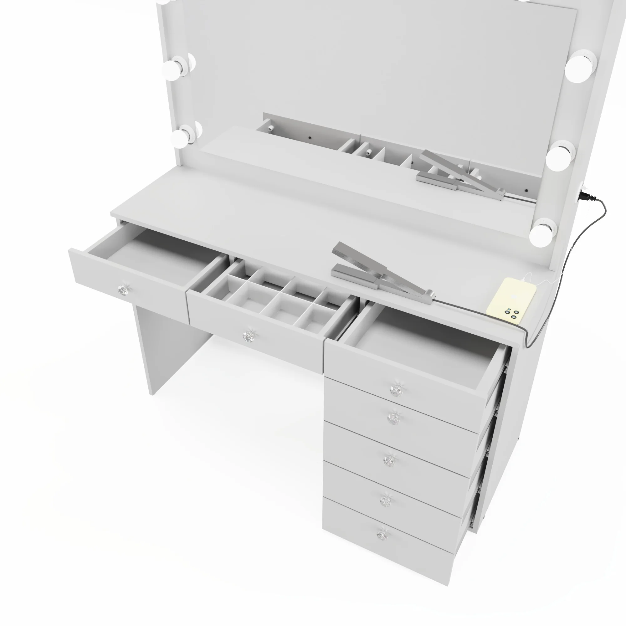 Boahaus GRWM Diana White Makeup Vanity with 7 Drawers, Mirror, Lights & Charging Station