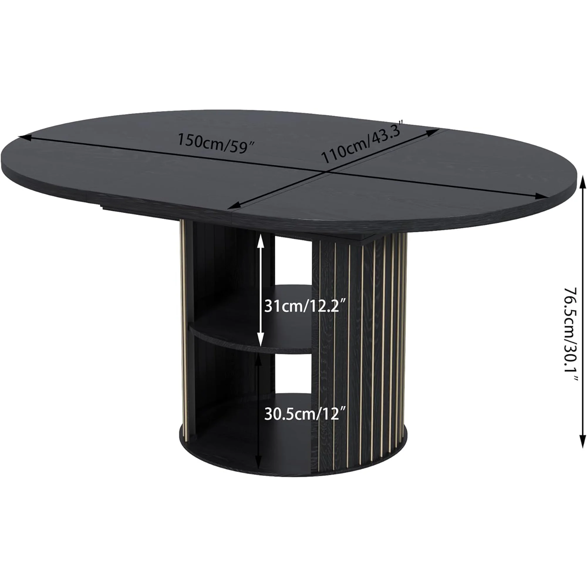 Extendable Dining Table for 4-6, Round Kitchen Table with Storage Shelf, Oval Dining Tables for Living Room (Walnut)