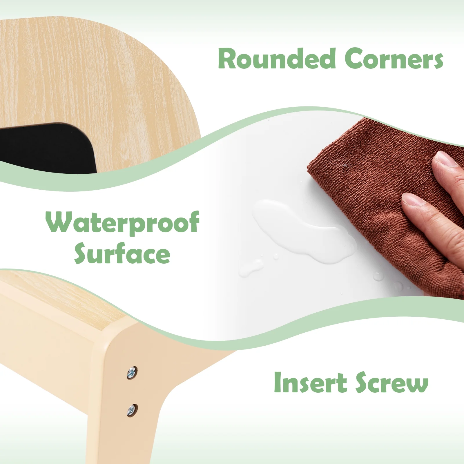 OLAKIDS Kids Table and Chair Set, 3 in 1 Wooden Activity Table with Removable Tabletop, Blackboard and Whiteboard for Toddlers Arts Crafts Drawing Reading Playing, Playroom Nursery (Natural)