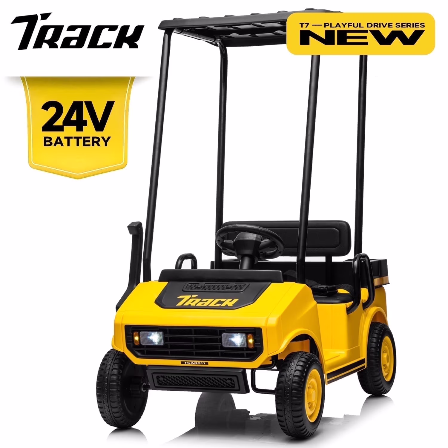 Track Seven 24V Ride on Car, Electric Golf Cart with Ceiling, Ride on Truck with Remote Control, Music, Rear Storage Box, Electric Car for Boys Girls Age 3+, 18.5