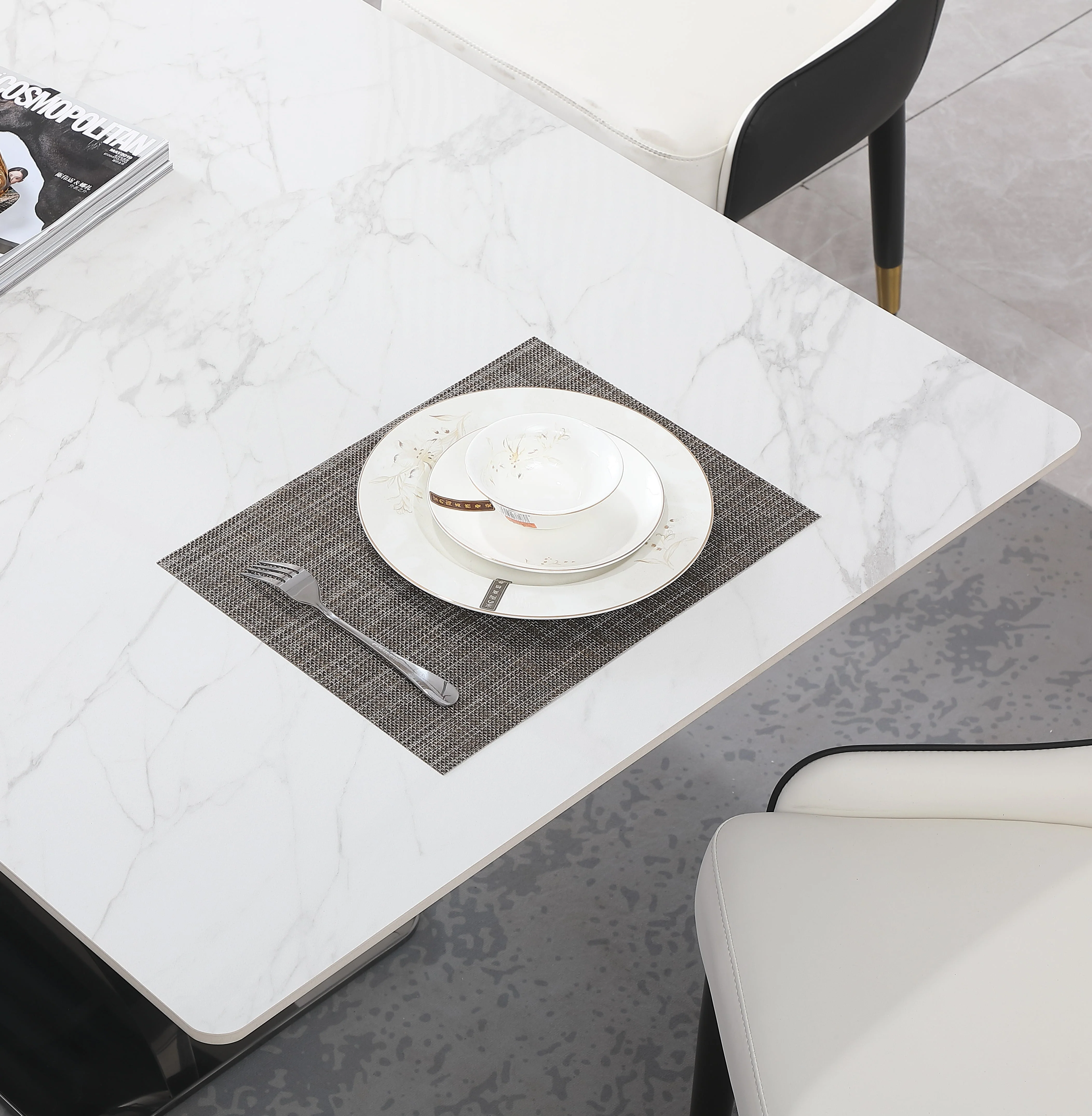 Montary 7 Piece Dining Room Set, Modern Dining Table and Chairs Set, Sintered Stone Dining Table Set for 6, White Marble Dining Table with 6 Chairs for Kitchen, Dining Room