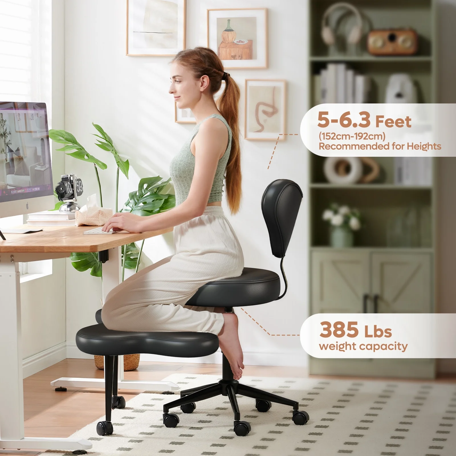 Pinmoco Ergonomic Cross Legged Swivel Chair, Adjustable Height and Teddy Fabric, Meditation& ADHD Chair with Back Support, Home and Office, Off White
