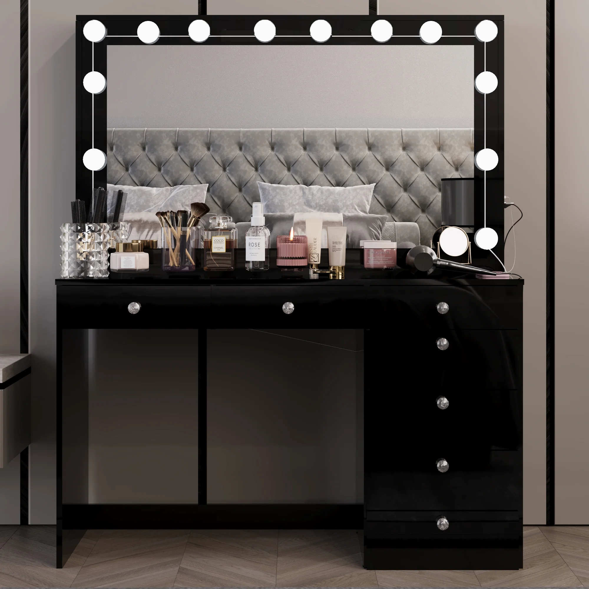 Boahaus GRWM Diana White Makeup Vanity with 7 Drawers, Mirror, Lights & Charging Station