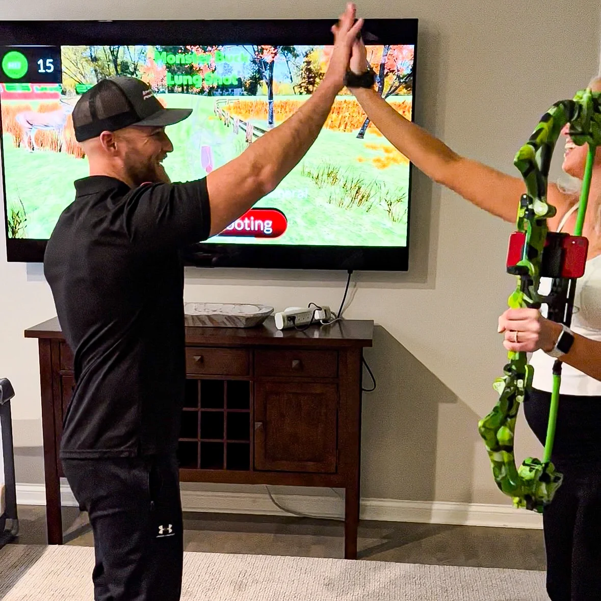 AccuBow 2.0 Carbon Fiber Virtual Archery Gaming & Shooting, 10�C70lbs Adjustable Resistance, Real Bowstring & D-Loop, Phone Mount Included, Ambidextrous, Foldable Design