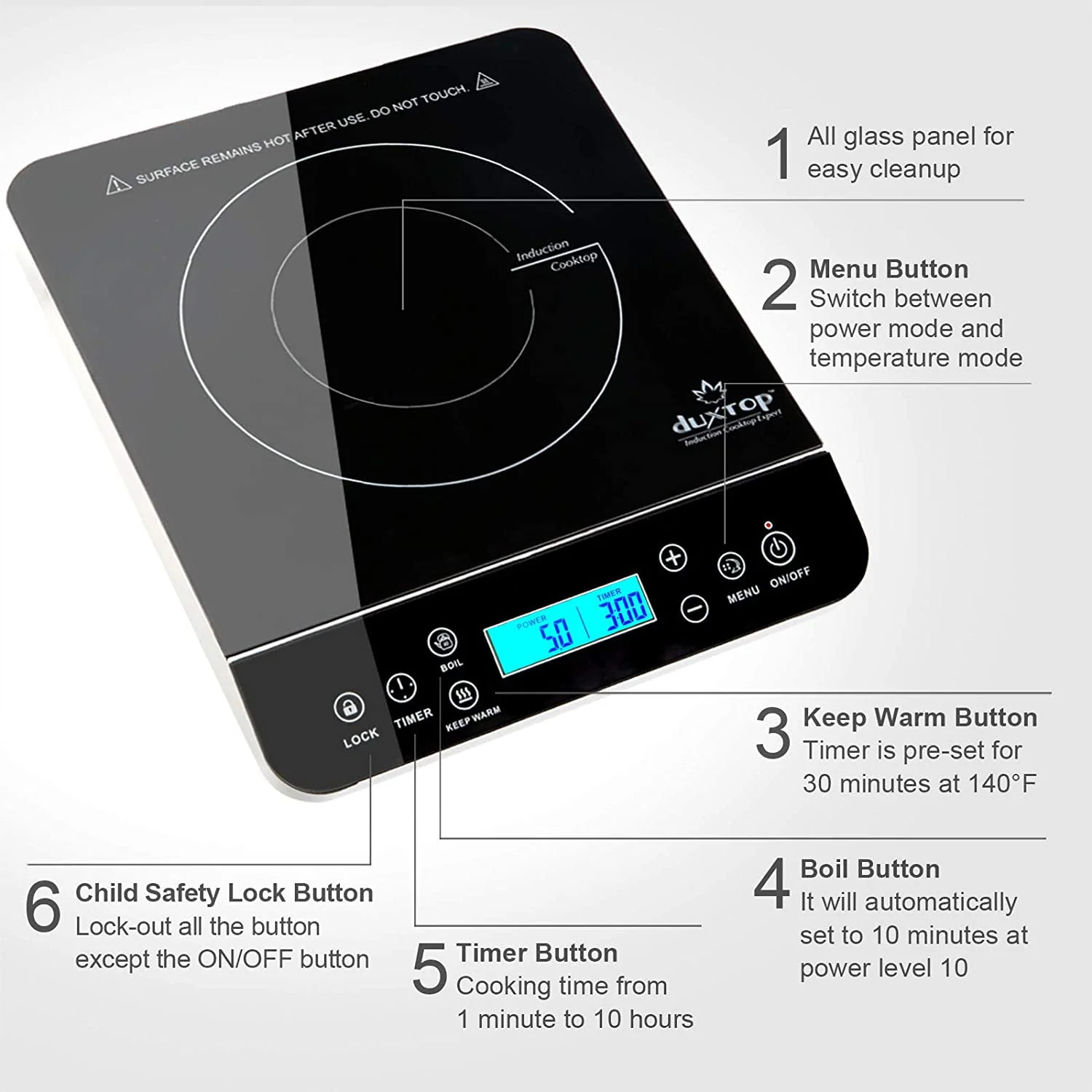 Duxtop Portable Induction Cooktop, Countertop Burner Induction Hot Plate with LCD Sensor Touch 1800 Watts, Silver 9600LS/BT-200DZ