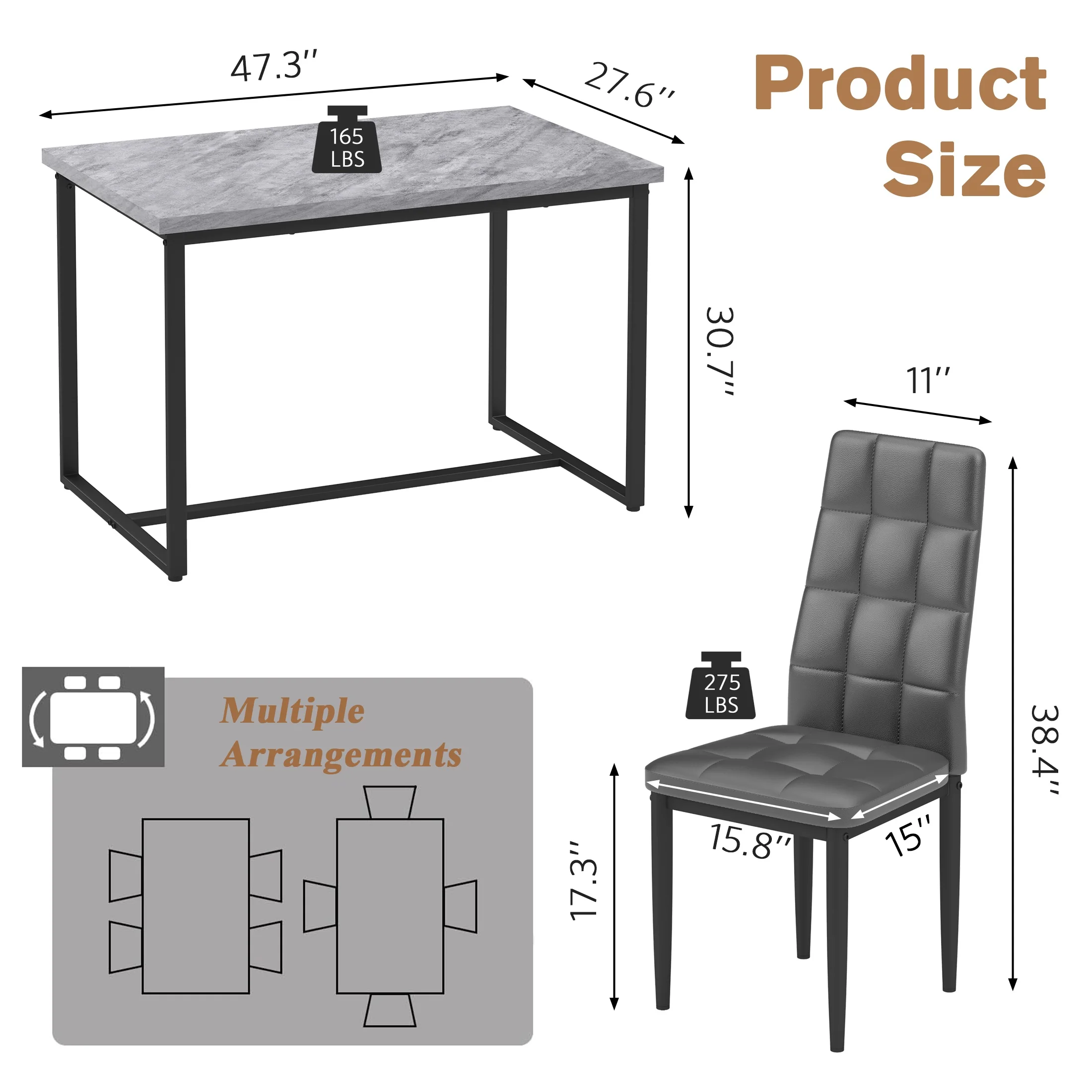 SEGMART Dining Table with 4 High-Back Upholstered Chairs, Modern Dinette Set, Dining Table & Chairs Set for 4 Persons, Small Home Kitchen Dining Table Set, Ideal for Apartment Breakfast Nook