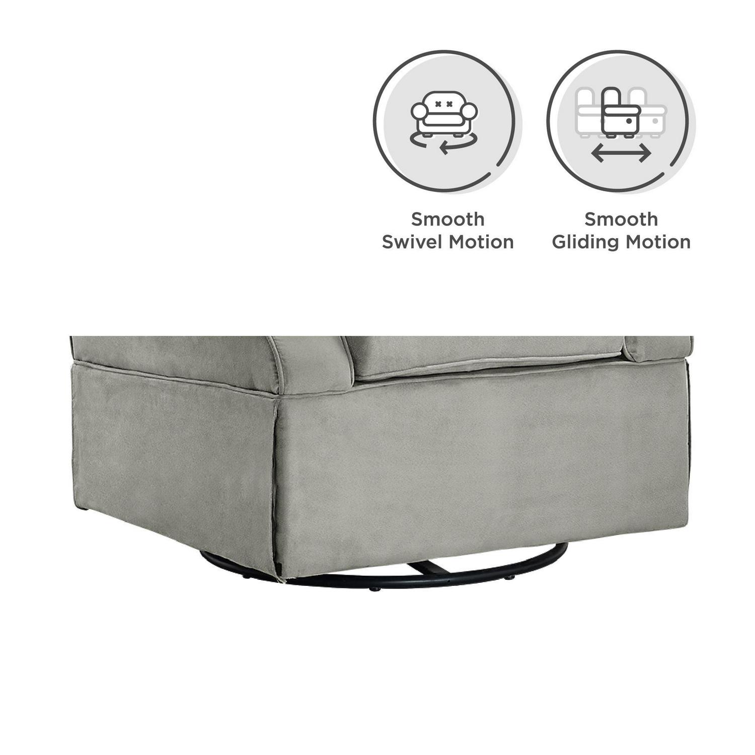 Baby Relax Kelcie Swivel Glider Chair & Ottoman Nursery Set. Gray Microfiber