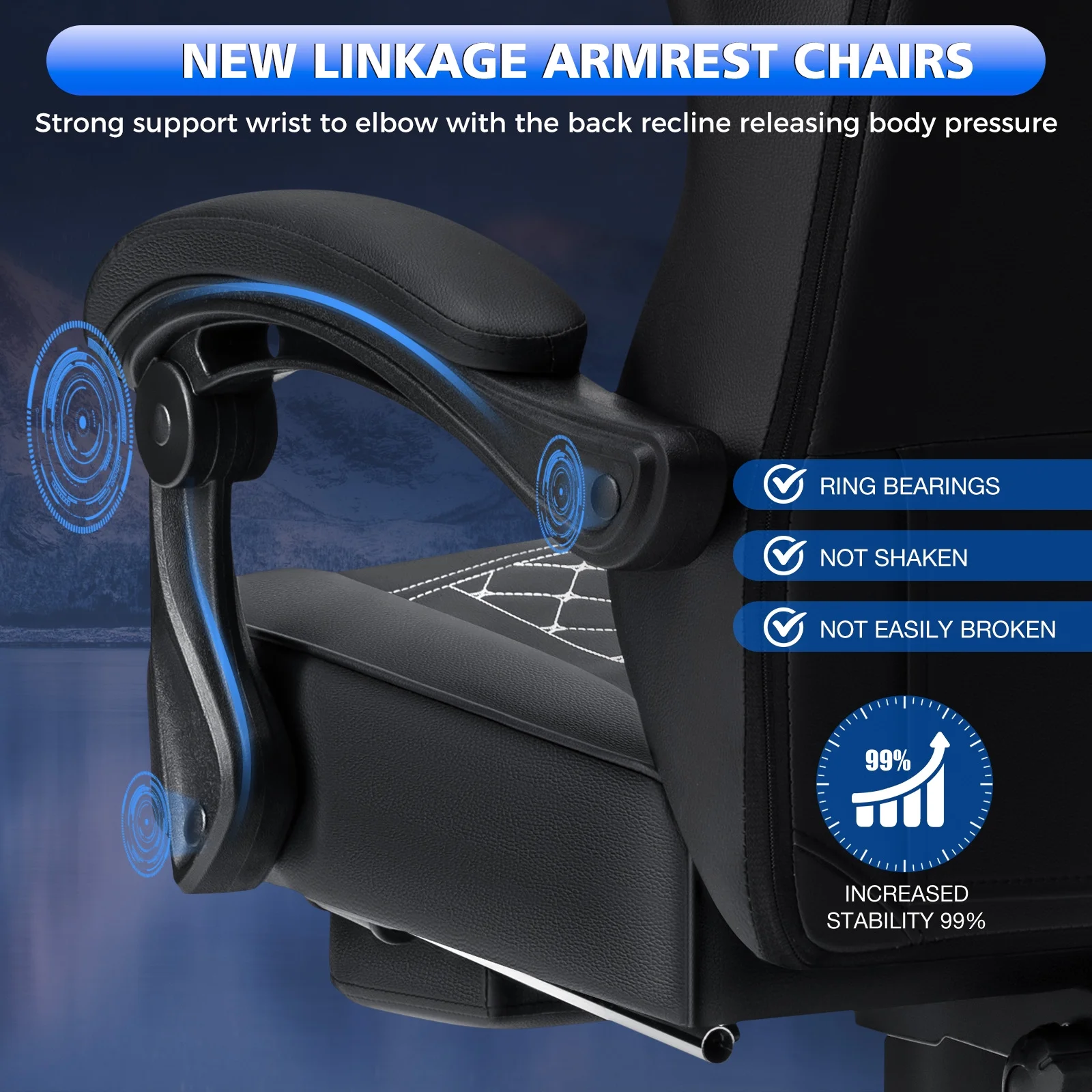 Hoffree Gaming Chair with Speakers PU Gamer Chair with footrest and massage Egonomic Computer Game Chair with Headrest and Lumbar Support for Adults and Office Gaming, 440 LBS