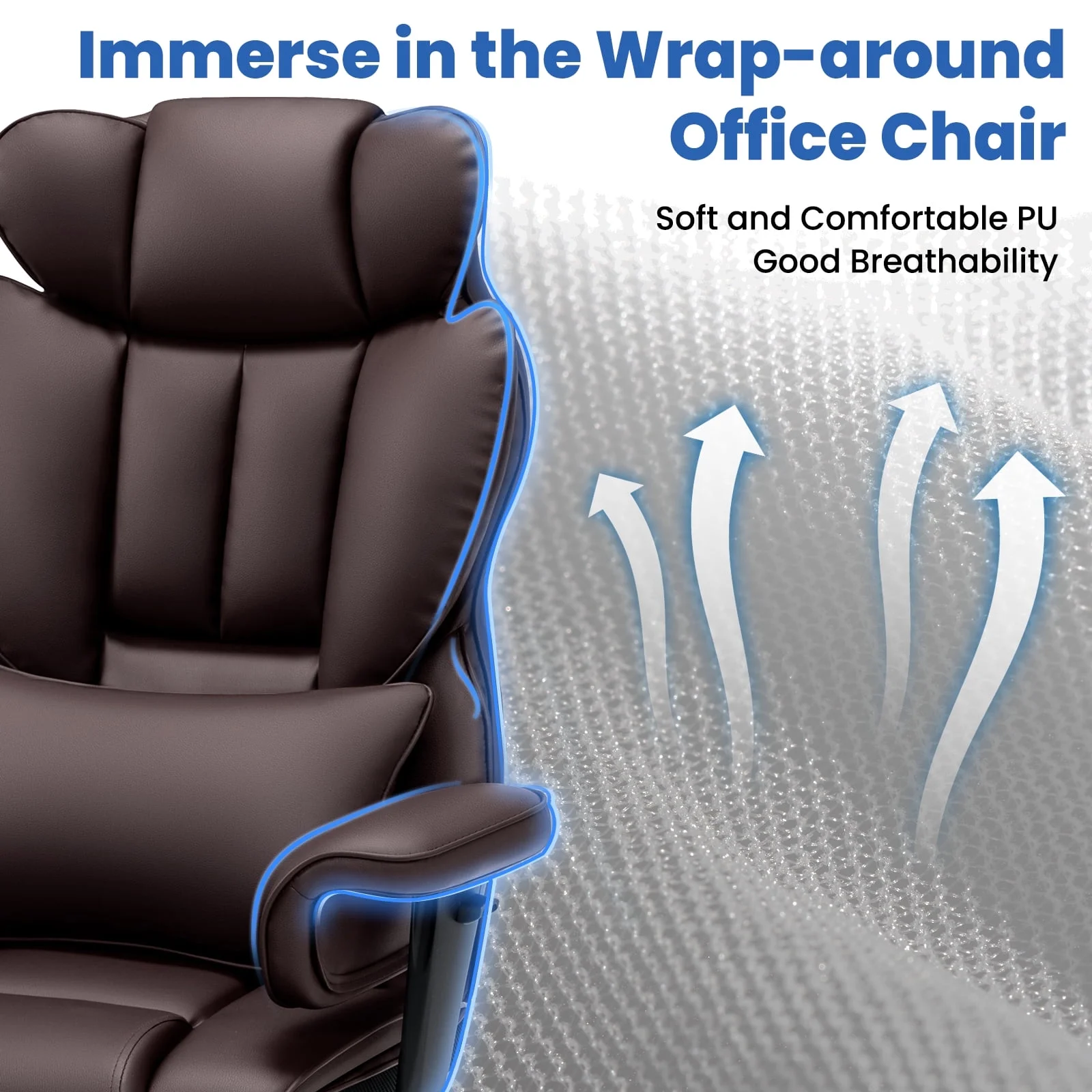 Hoffree Big and Tall Fabric Office Chair 450lbs, Executive Desk Chair with Massage Ergonomic  Computer Chair with Footrest Reclining Desk Office Chair with Lumbar Support for Home Office