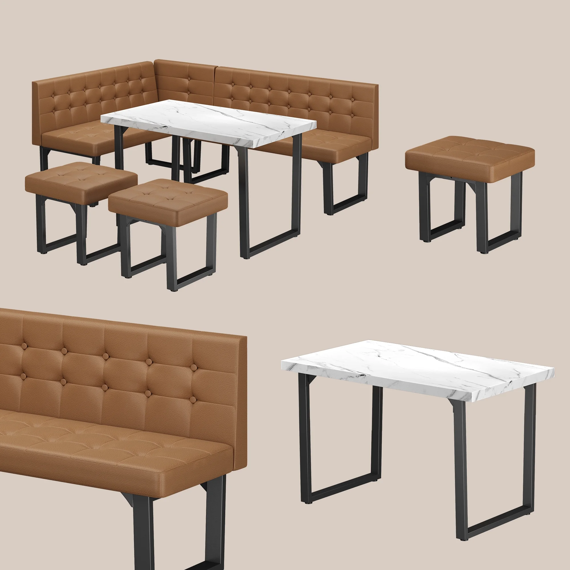 Brafab 5 Piece Corner Dining Breakfast Nook with Table and Bench Modern Kitchen Table Set with Gray Upholstered Banquette Seating