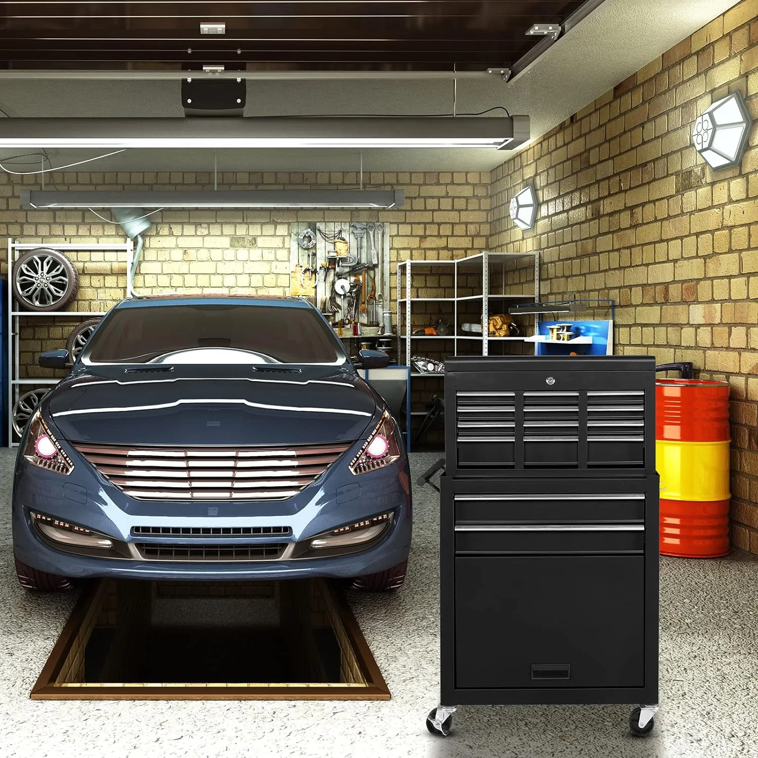 Ktaxon 2 in 1 Rolling Tool Chest Storage Cabinet, Mechanic Tool Organizer Box, w/8 Drawers