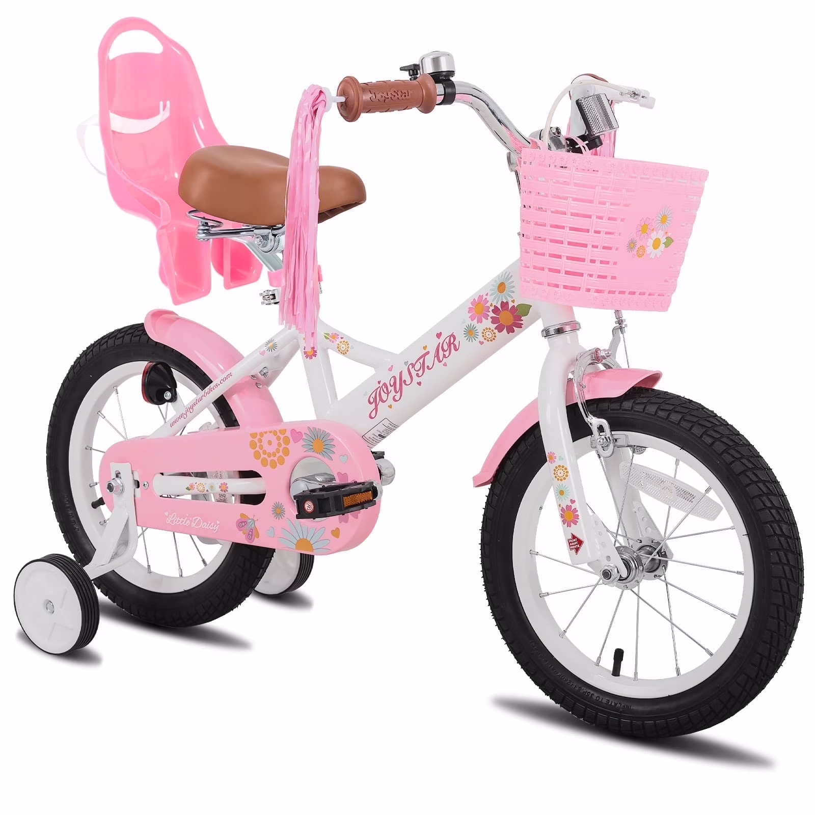 JOYSTAR Little Daisy 14 Inch Kids Bike for 3 4 5 Years Girls with Handbrake Children Princess Bicycle with Training Wheels Basket Streamer Toddler Cycle Bikes Blue