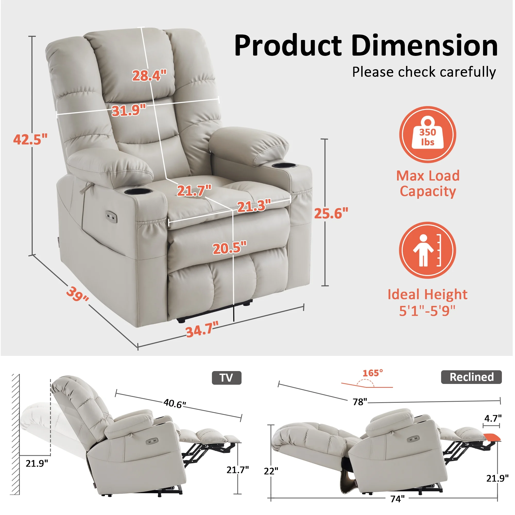 MCombo Triple Motor Power Lift Recliner for Elderly, Sleep Recliner Sofa with Adjustable Headrest, Faux Leather, Dark Brown